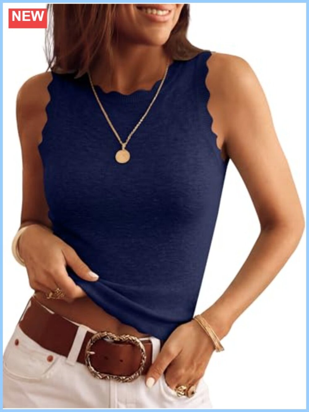Scalloped Sweater Tank Top Sleeveless Knit Summer Casual